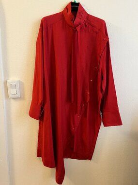 VALENTINO RED SILK BUTTON DOWN DRESS SHIRT SIZE 42